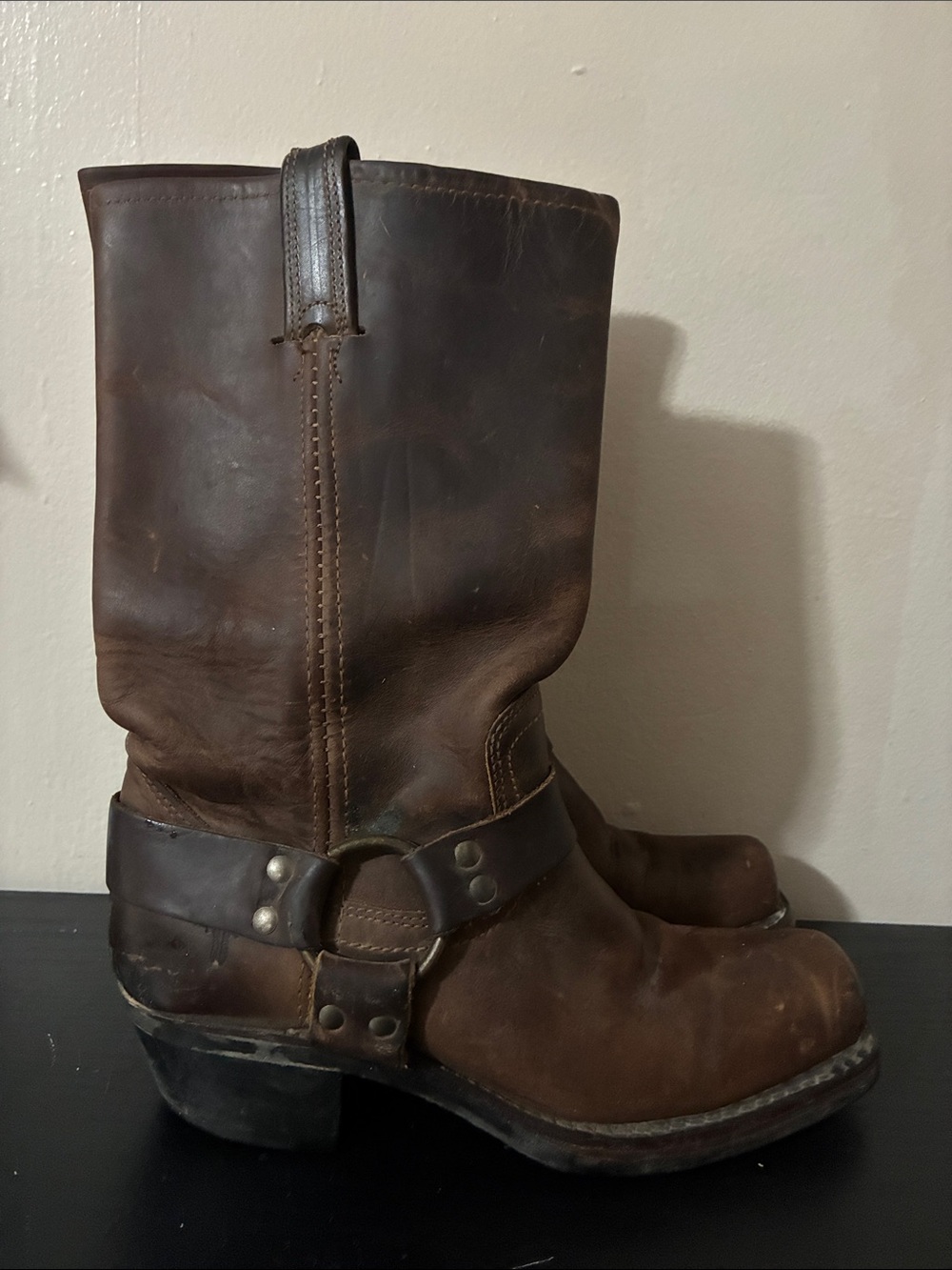 Frye Dark Brown Leather Harness Cowboy Boots size 7M
